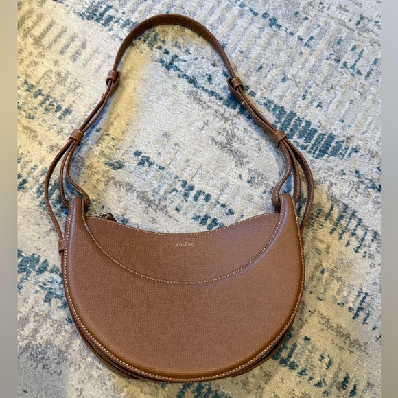 POLÈNE Numéro Dix Textured Camel Leather Crescent Shoulder Crossbody Bag - Picture 2 of 11